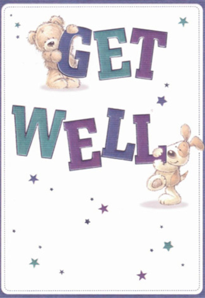 This get well card is a radiant embodiment of gentle encouragement-a scene where a big-hearted bear and a sprightly puppy come together beneath a shower of playful stars. The typography, exuberantly shaded in glowing purples and tranquil aquas, anchors the message of 'Get Well' with a cheerful confidence that feels reminiscent of Aldershot's community gatherings in the town centre. Imbued with an almost tangible softness, the bear's fur and the puppy's velvety ears invite a sense of touch, as though offering a comforting embrace. Each hand-painted star seems to drift on the air, scattering good wishes much like the thoughtful petals included in a bespoke bouquet by local florists. The composition is light and airy, mirroring the gentle optimism found on quiet mornings strolling through Aldershot's Princes Gardens. This artistic card blends innocence and authenticity, delivering emotional warmth and reassurance-the same blend of care and positivity that Flowers Aldershot weaves into every arrangement prepared for those seeking to lift a loved one's spirits in moments of recovery.